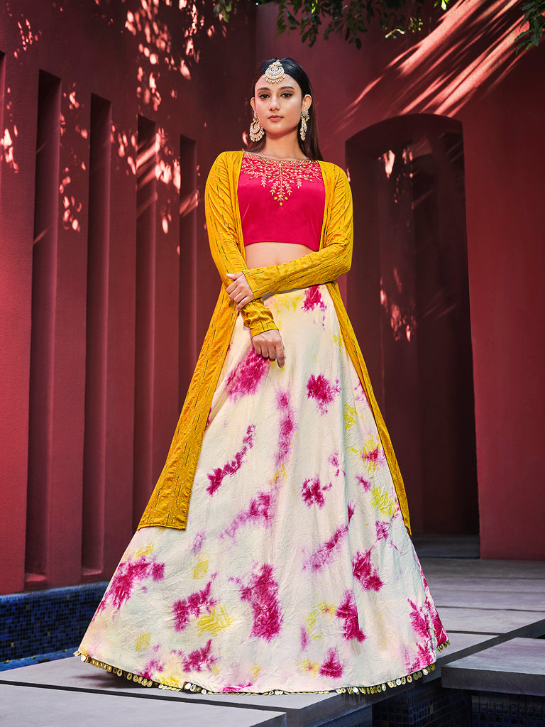 Women's Pink Cotton Sibburi Print Lehenga Set