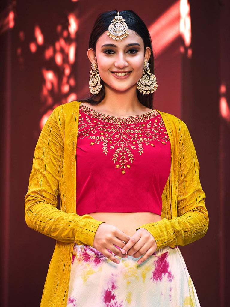 Women's Pink Cotton Sibburi Print Lehenga Set