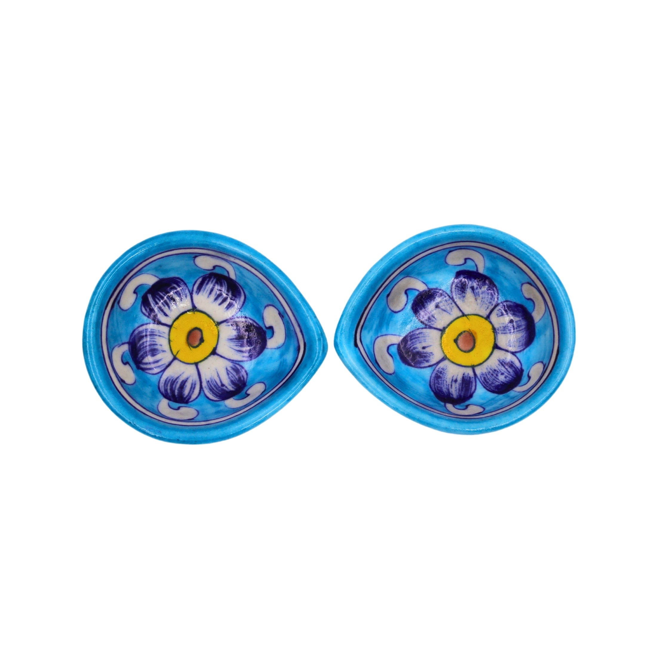 Set of 4 Blue Pottery Turquoise Diyas - Natriel