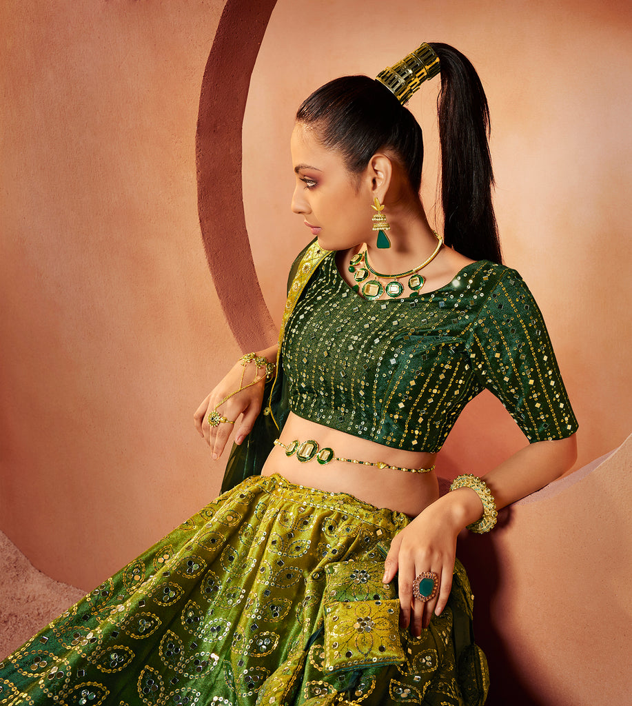 Women's Green Velvet Sequince Embroidered Lehenga Set