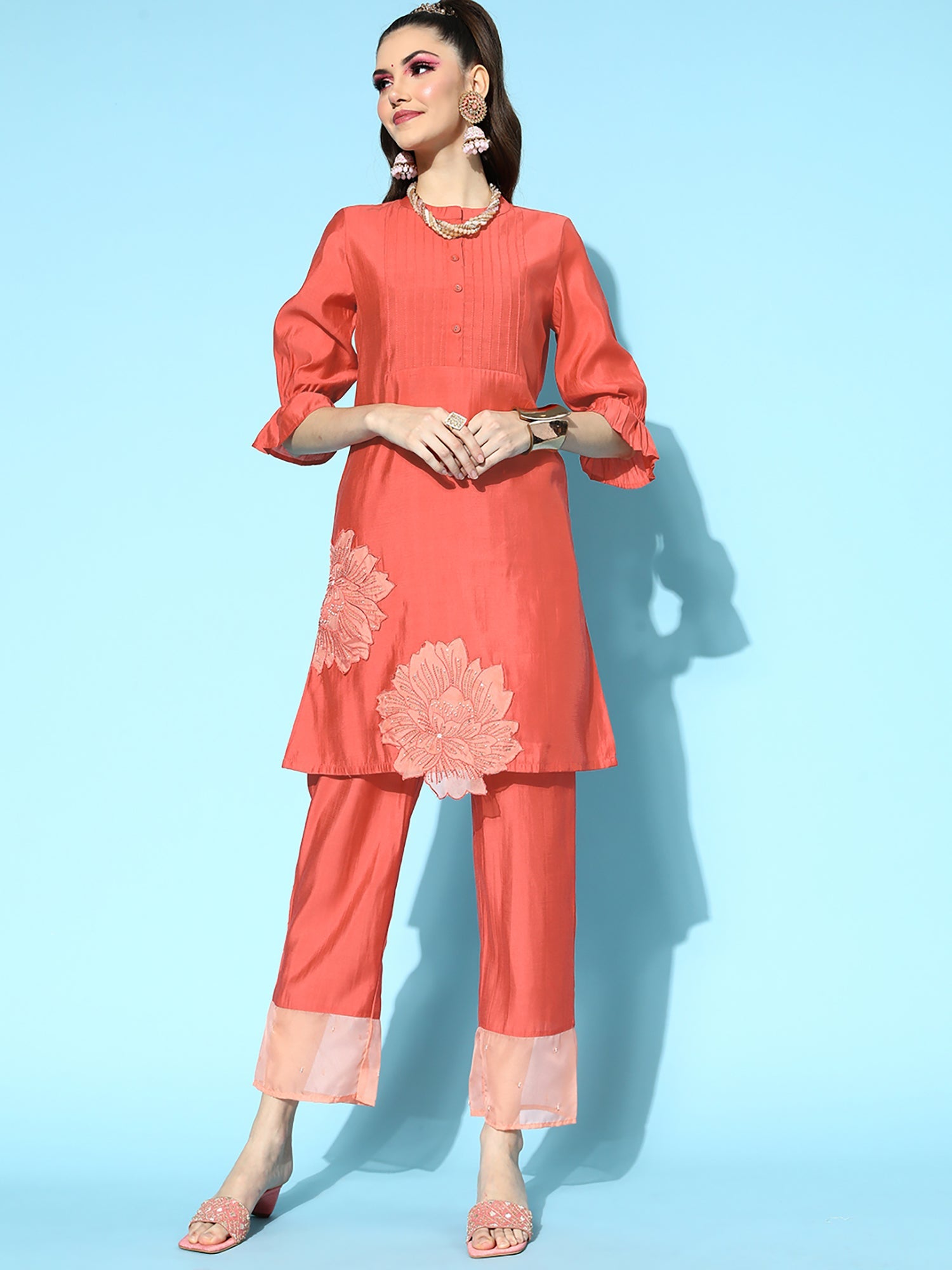 Women's Rust Chanderi Cotton Kurta Set - Taantav