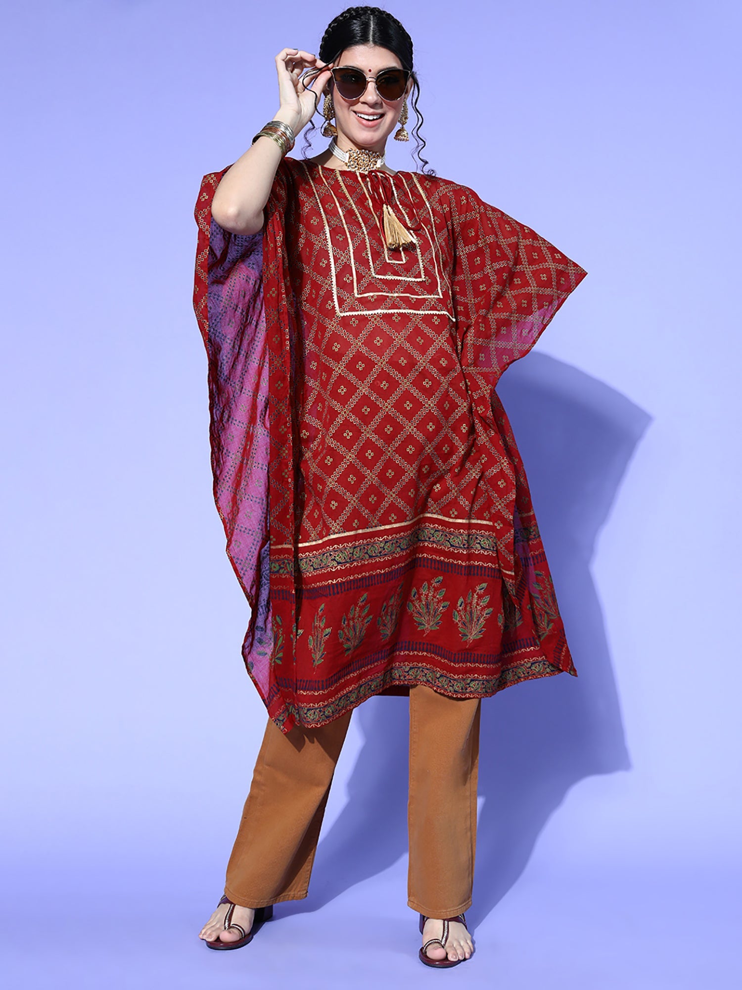 Women's Maroon Cotton Kurta - Taantav