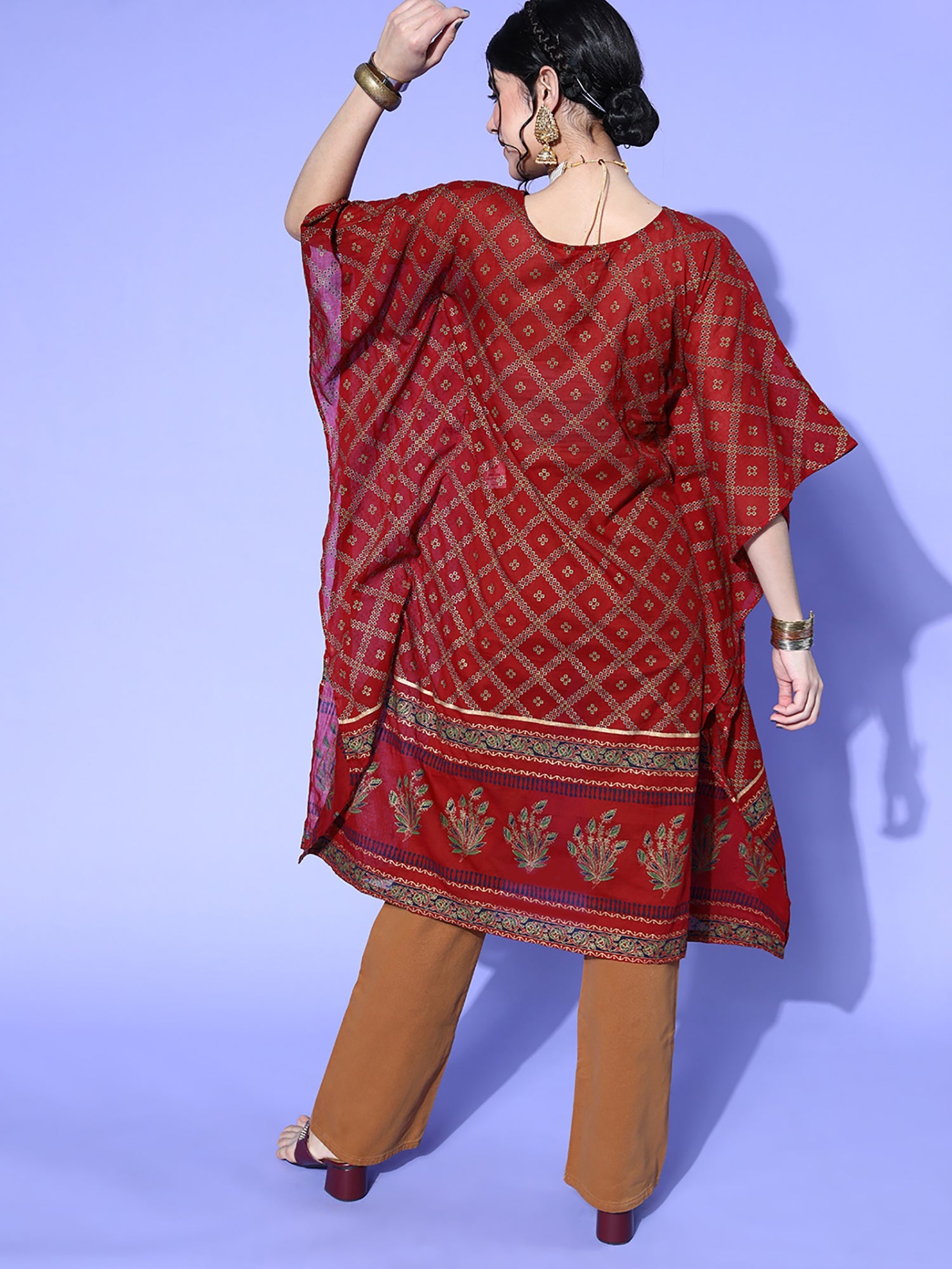 Women's Maroon Cotton Kurta - Taantav