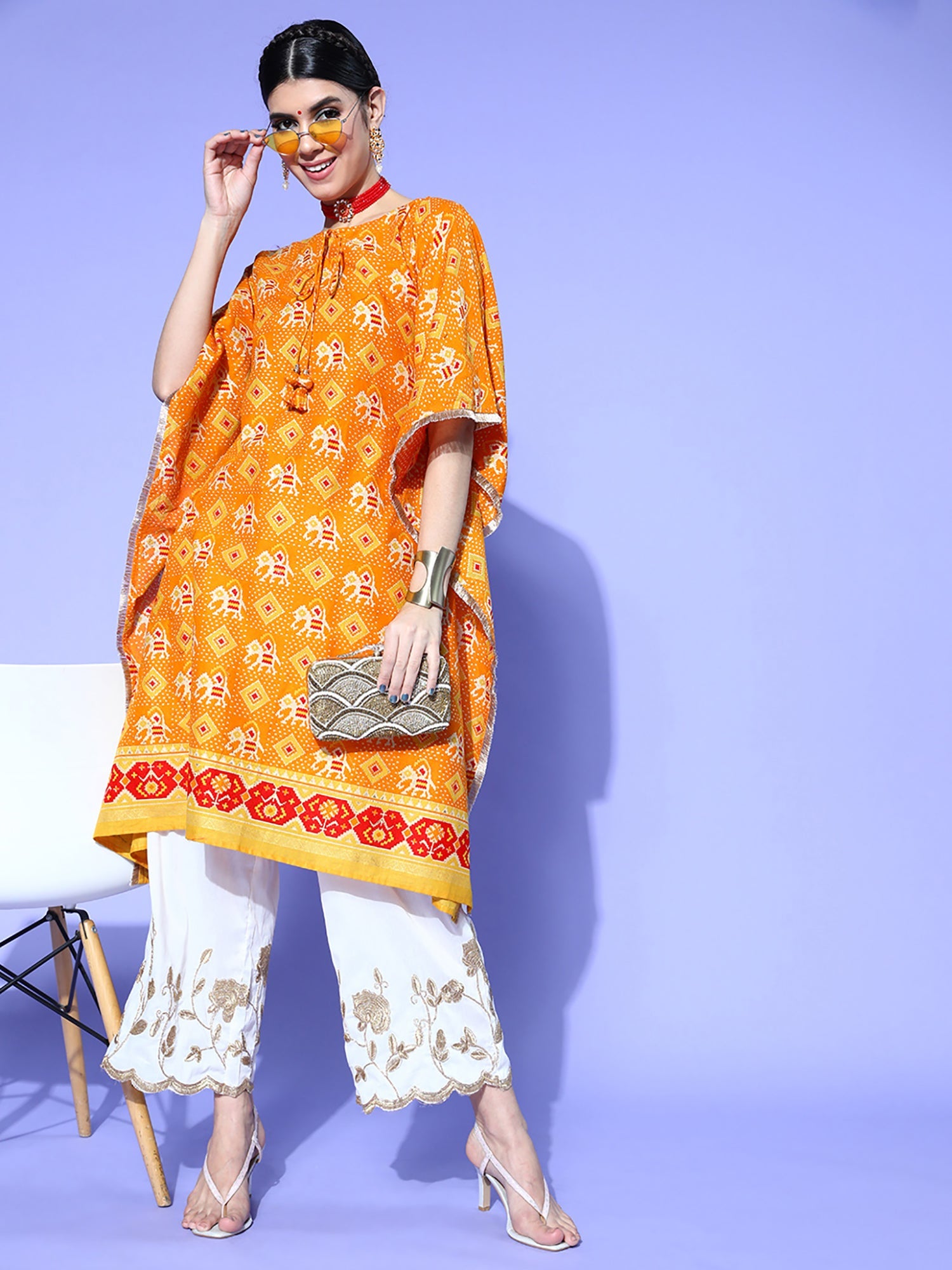 Women's Orange Cotton Kurta - Taantav