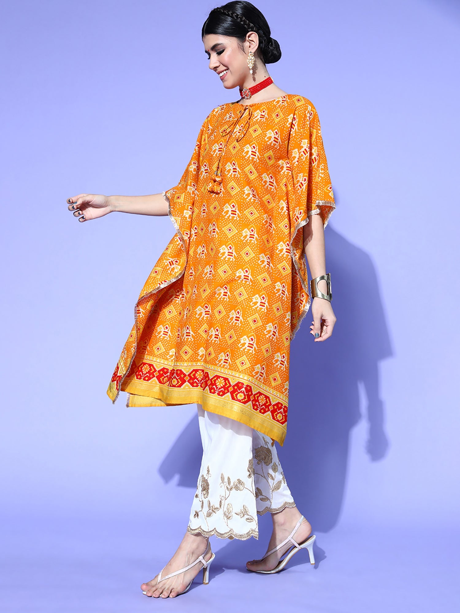 Women's Orange Cotton Kurta - Taantav