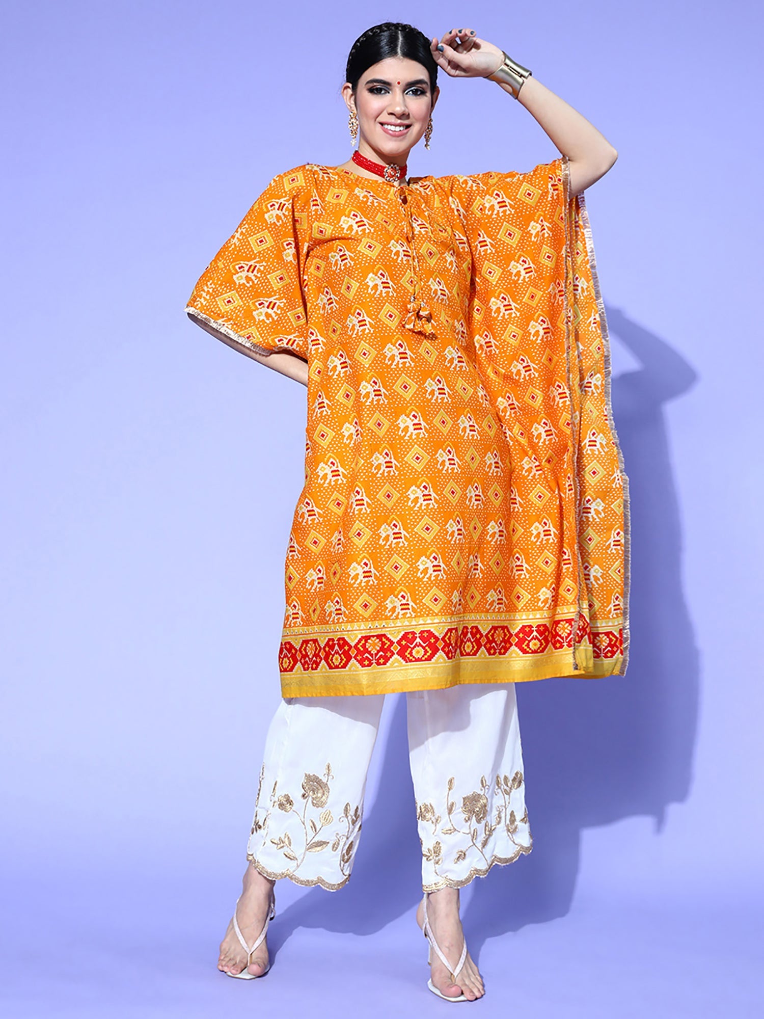 Women's Orange Cotton Kurta - Taantav