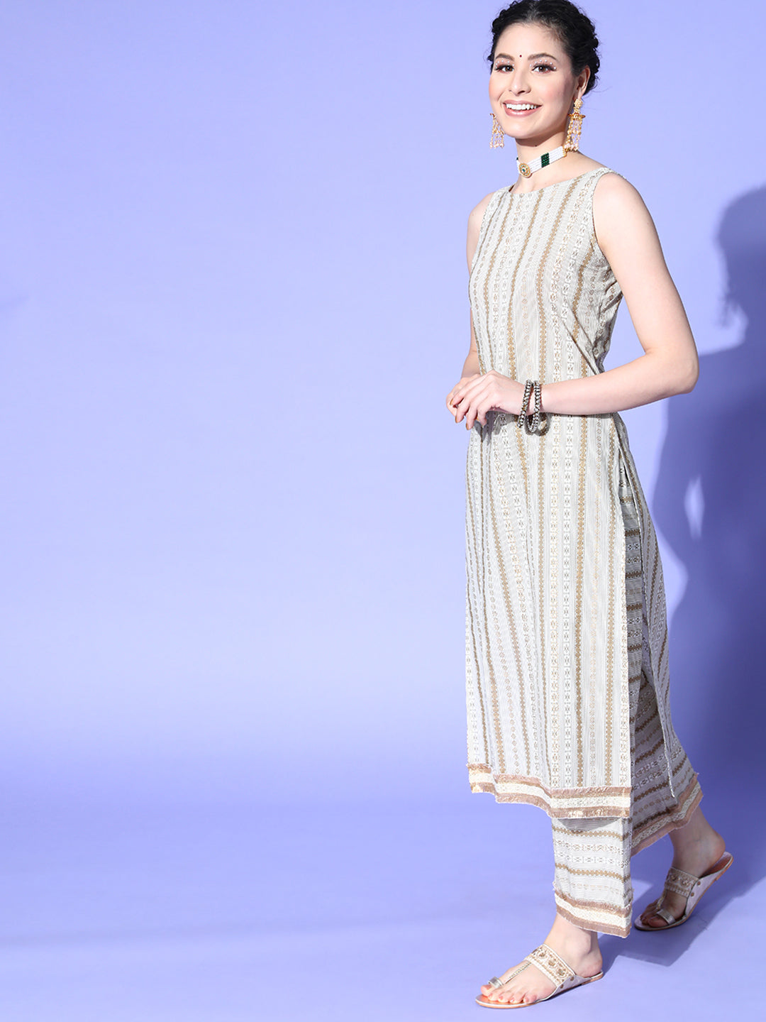 Women's Off White Wool Blend Kurta Set - Taantav