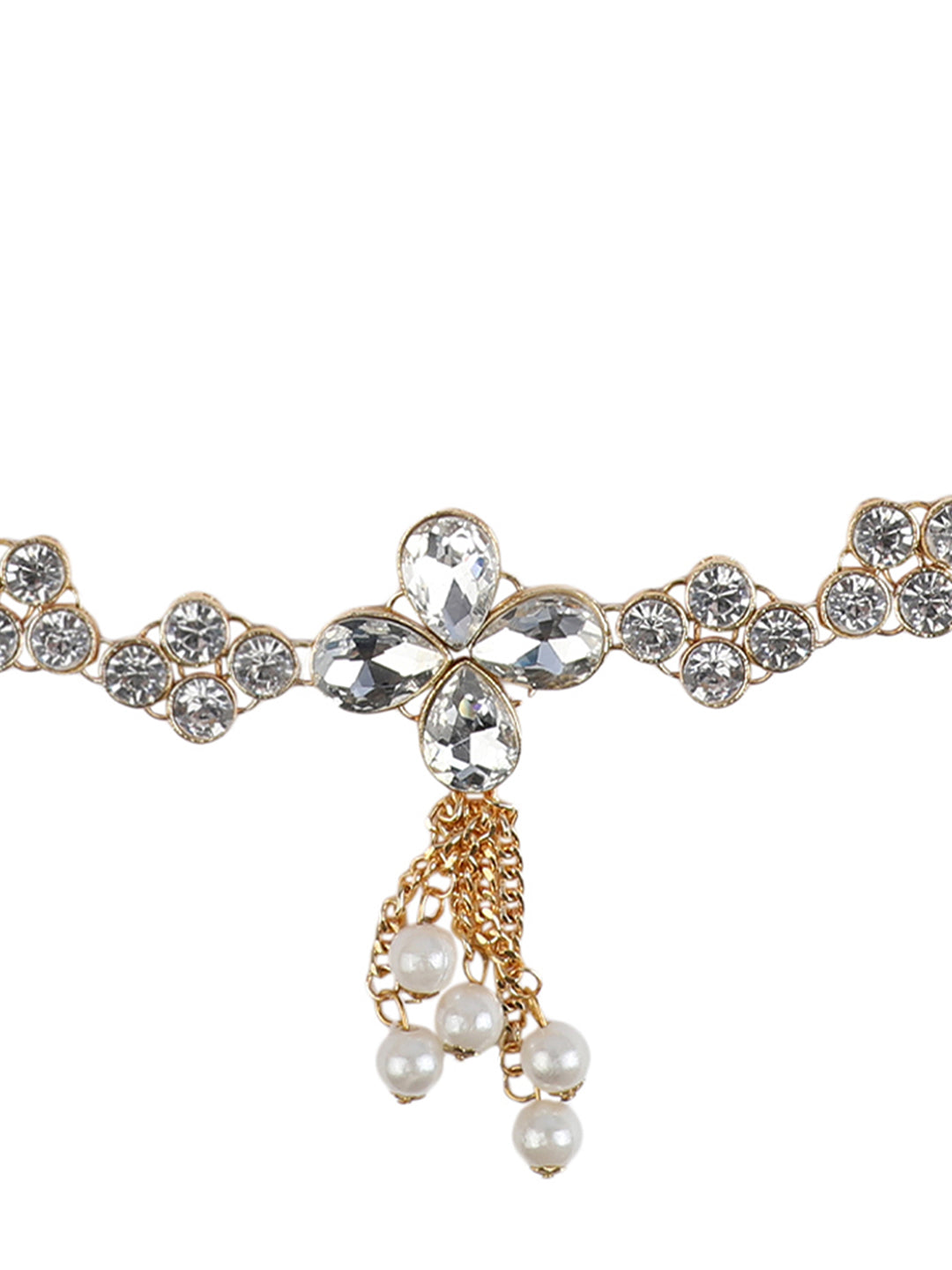Women's Gold-Plated & White Kundan Studded & Beaded Traditional Kamarbandh