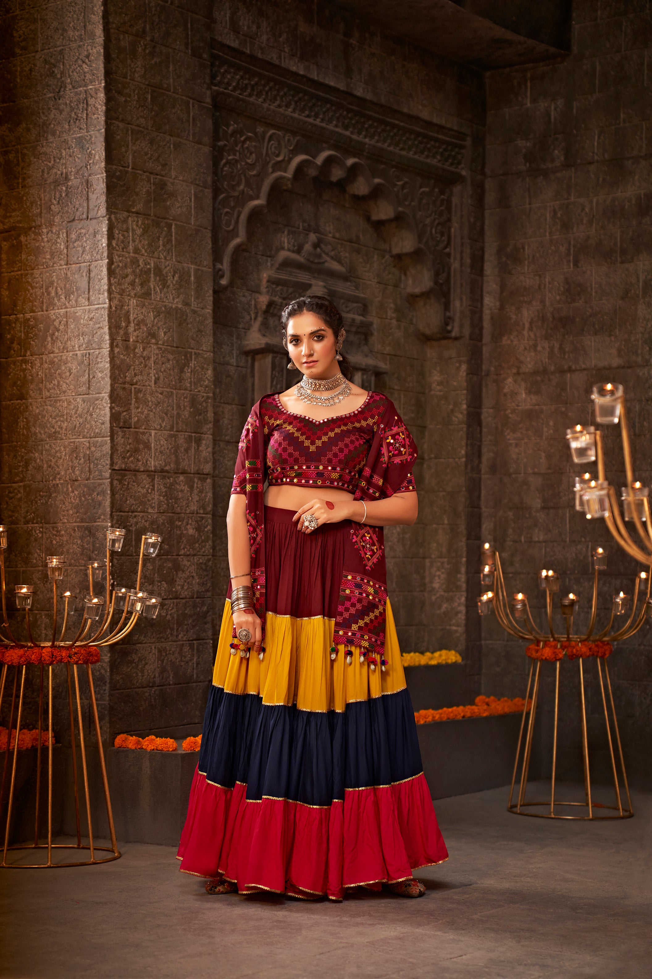 Women's Multi Color Viscose Rayon Lehenga Set - Shubhkala