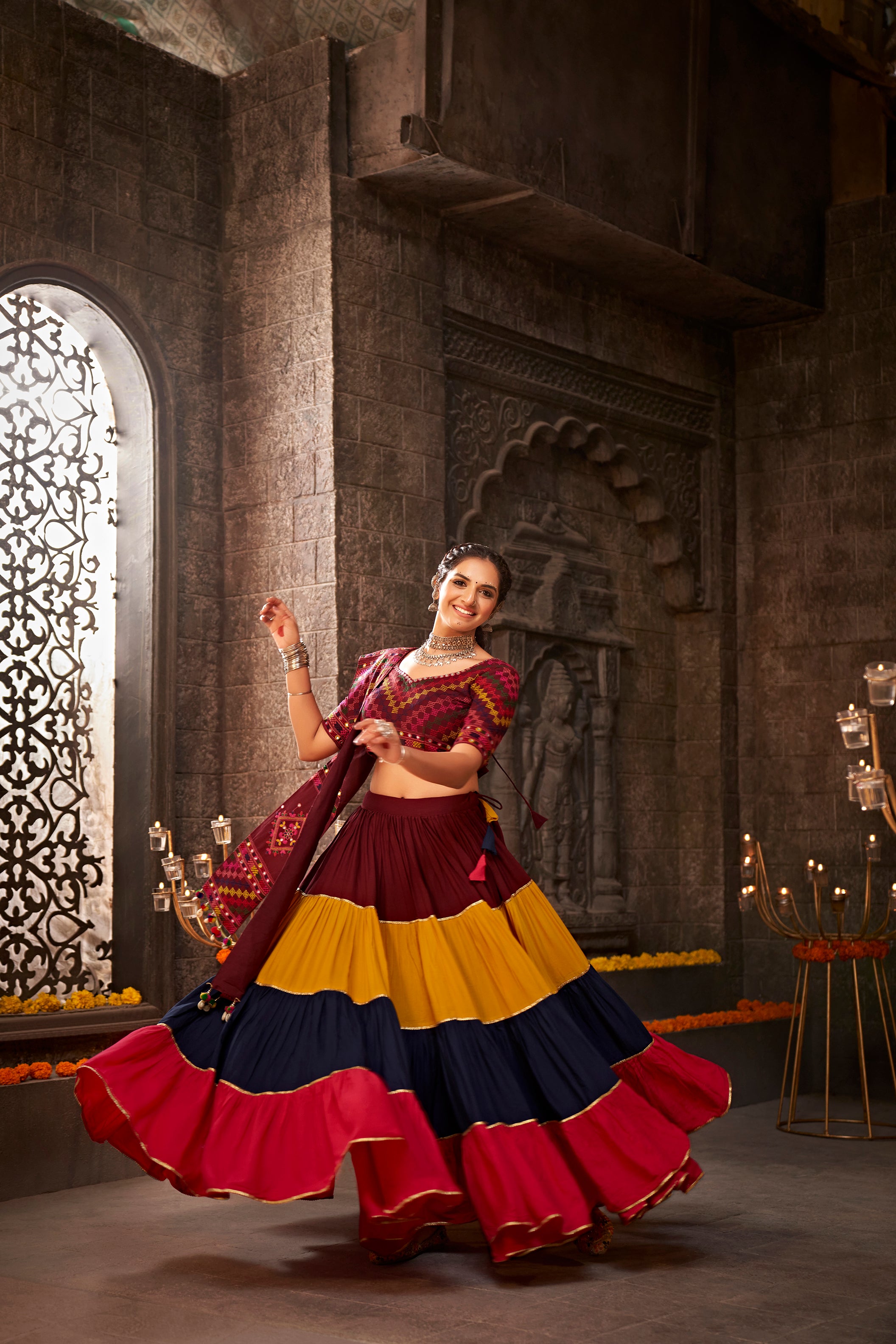 Women's Multi Color Viscose Rayon Lehenga Set - Shubhkala