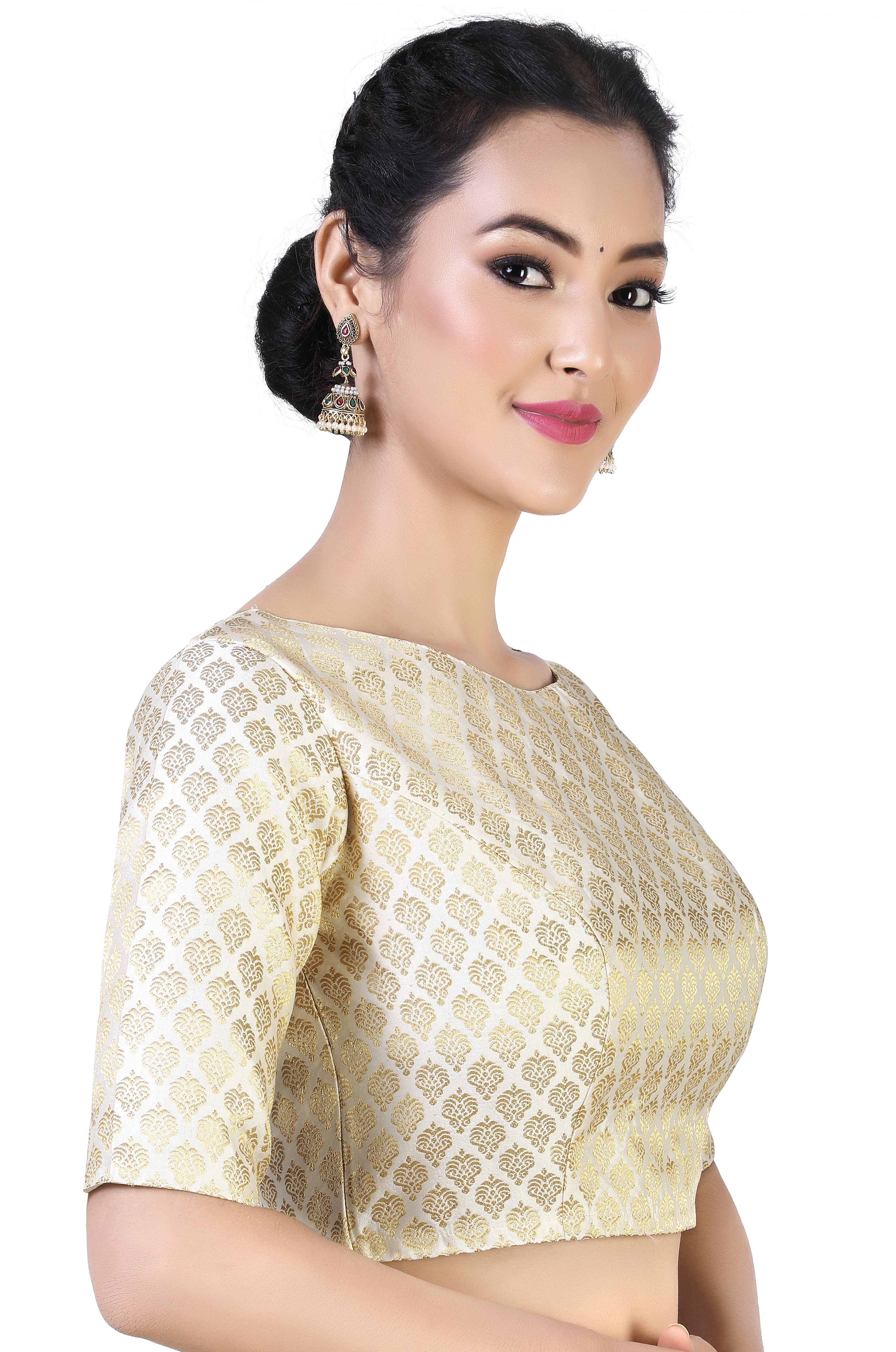 Women Cream Brocade Saree Blouse by Shr