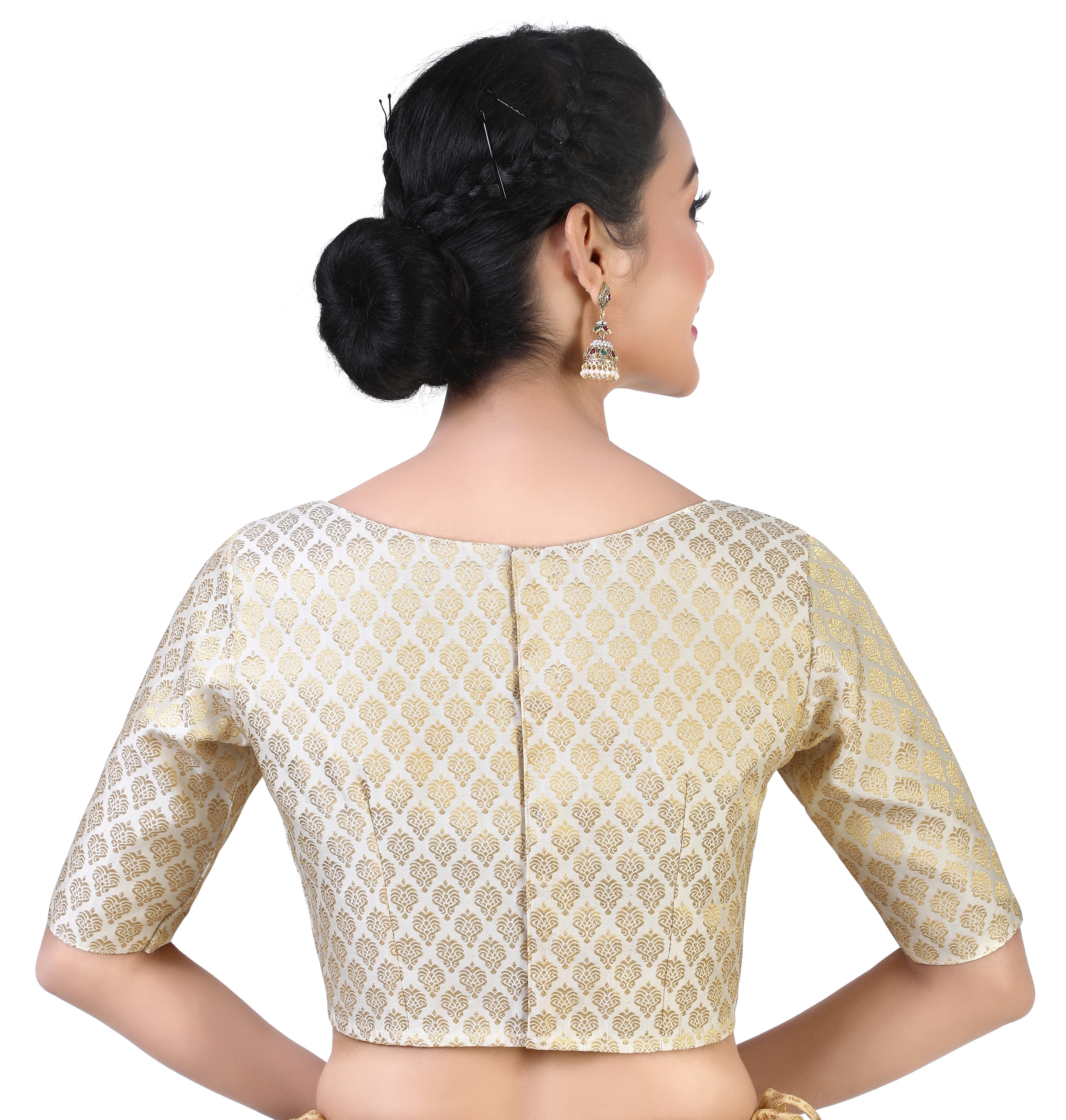 Women Cream Brocade Saree Blouse by Shr