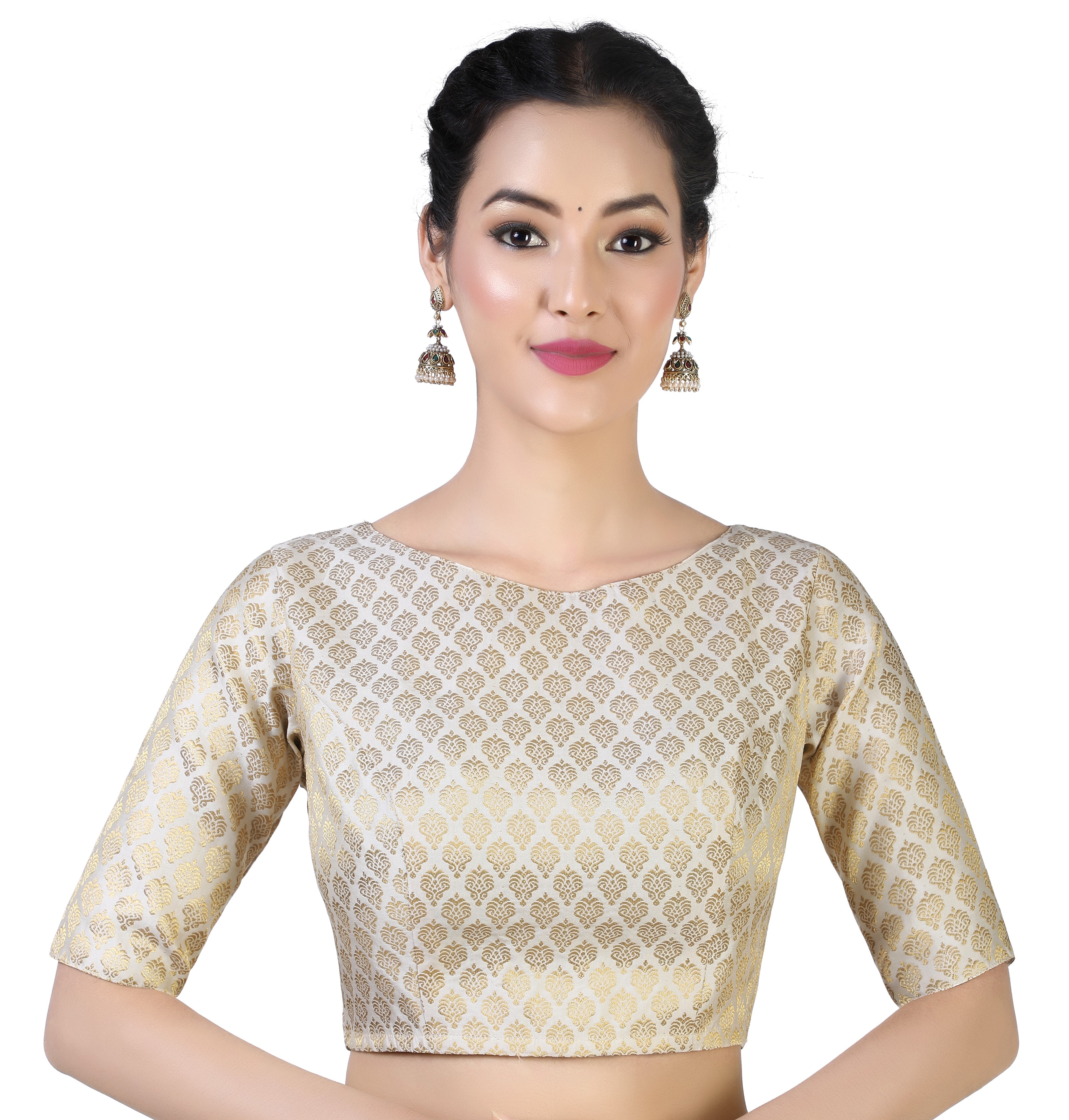 Women Cream Brocade Saree Blouse by Shr