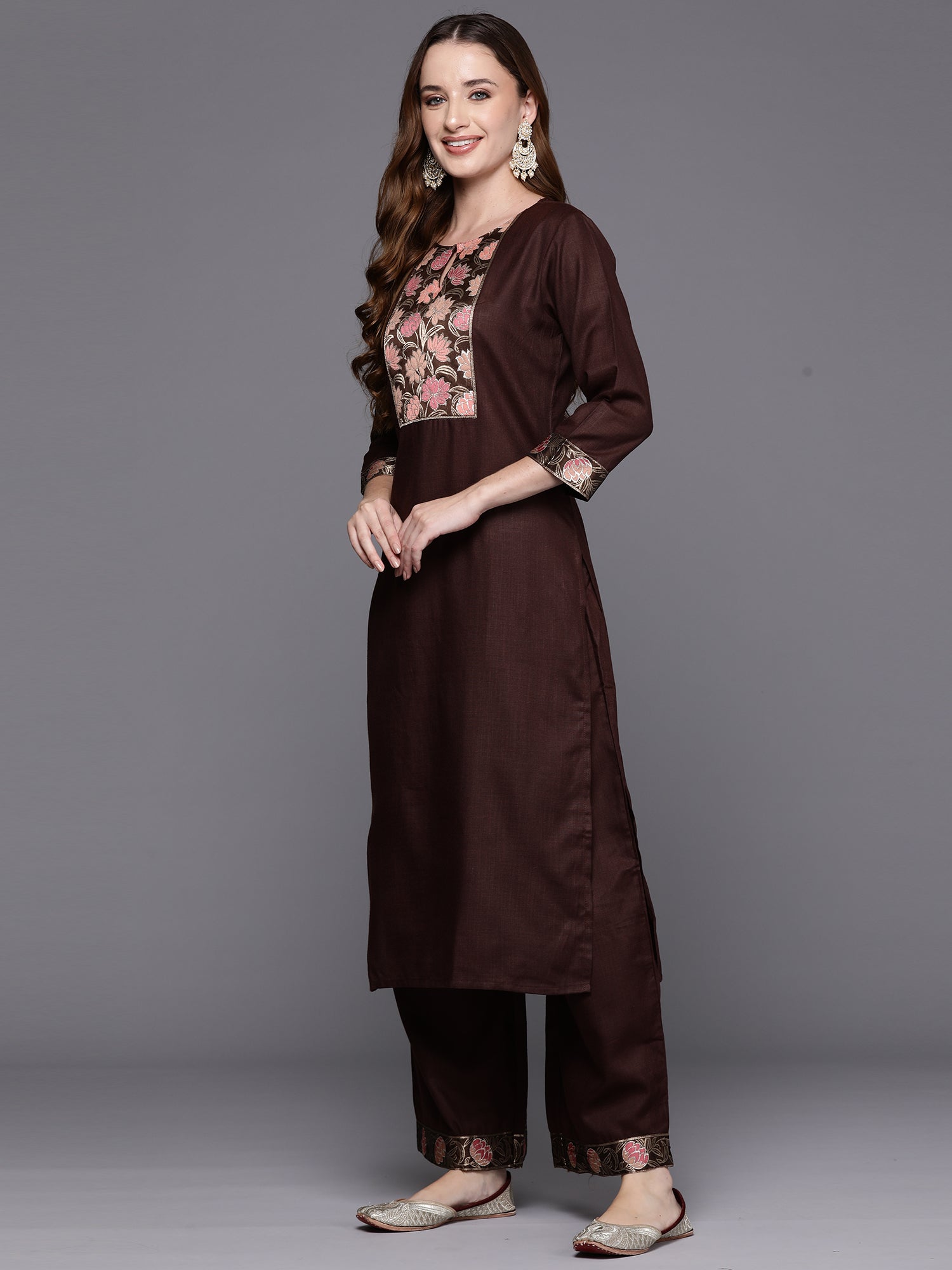 Women's Brown Pure Cotton Kurta Set - Taantav