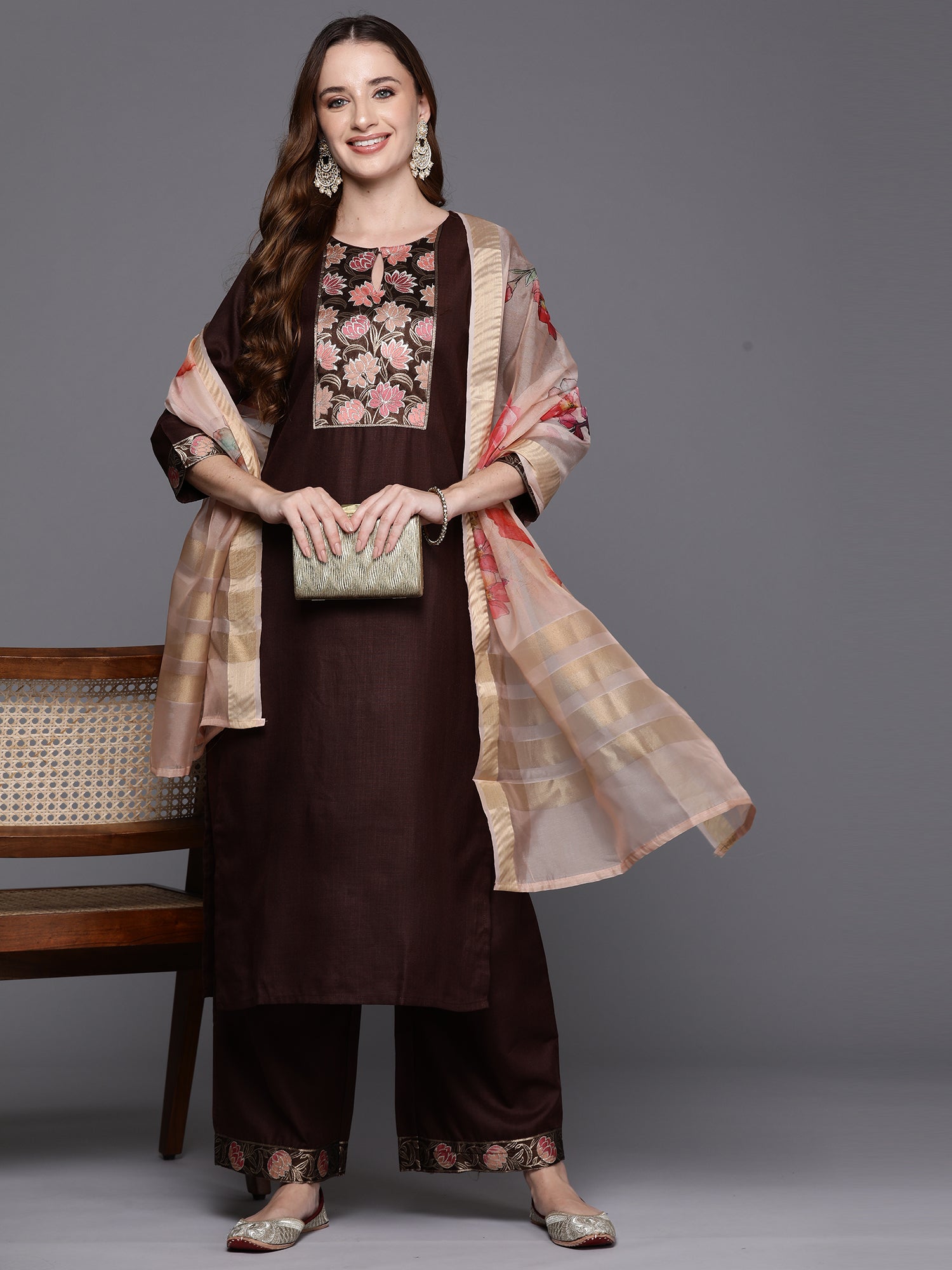 Women's Brown Pure Cotton Kurta Set - Taantav