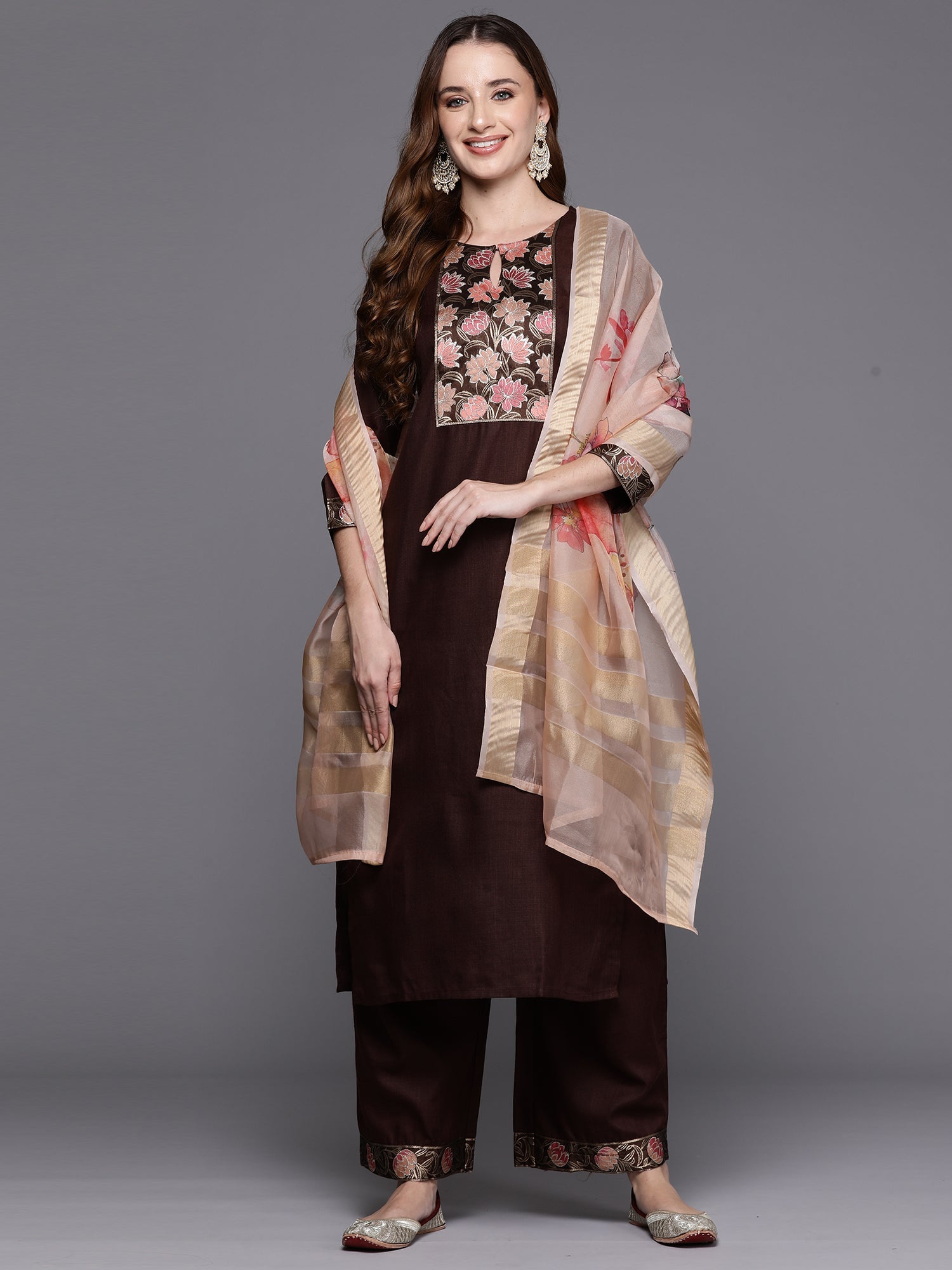 Women's Brown Pure Cotton Kurta Set - Taantav