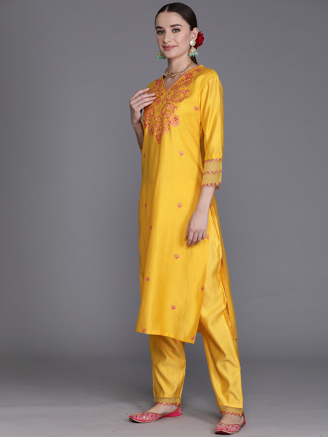 Women's Yellow Liva Kurta Set - Taantav