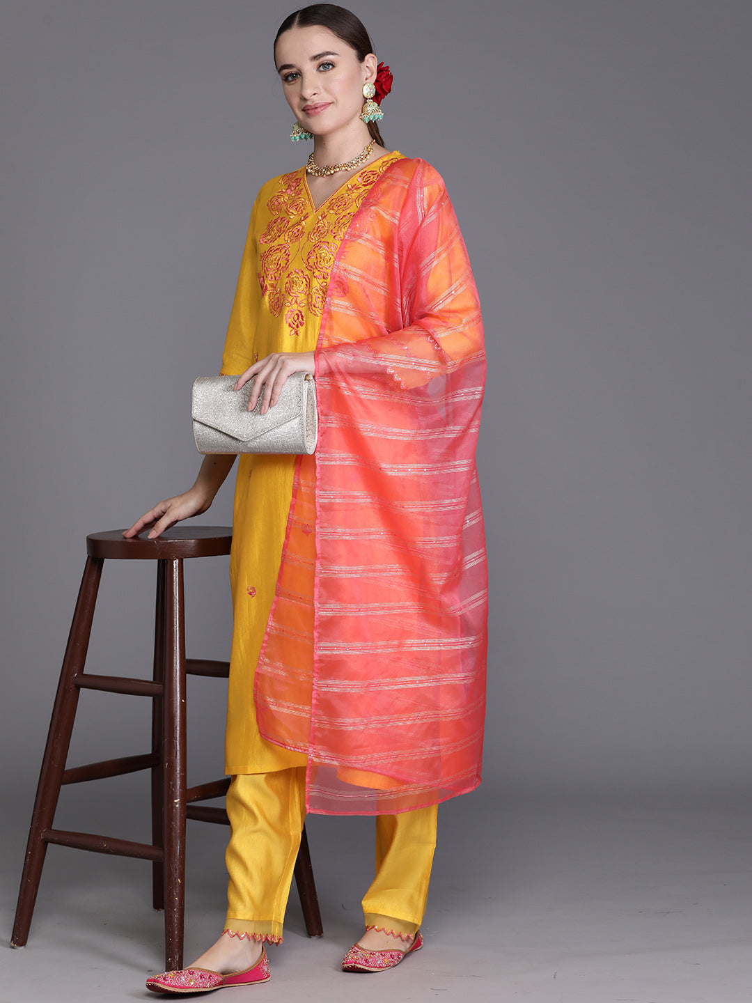 Women's Yellow Liva Kurta Set - Taantav