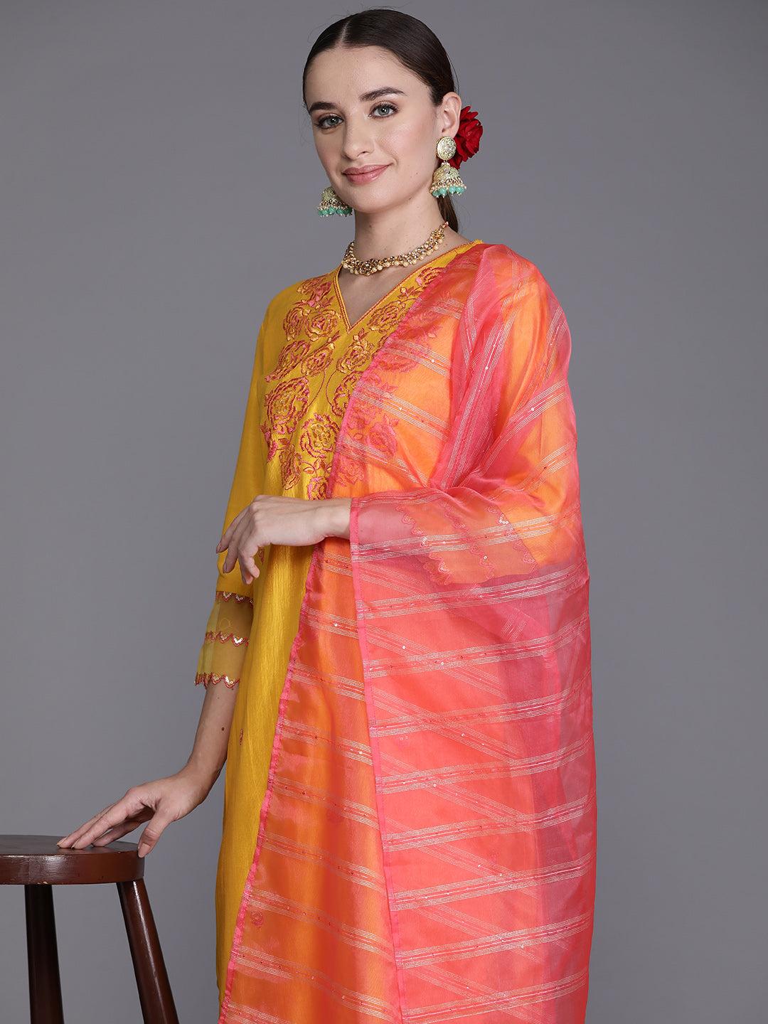 Women's Yellow Liva Kurta Set - Taantav