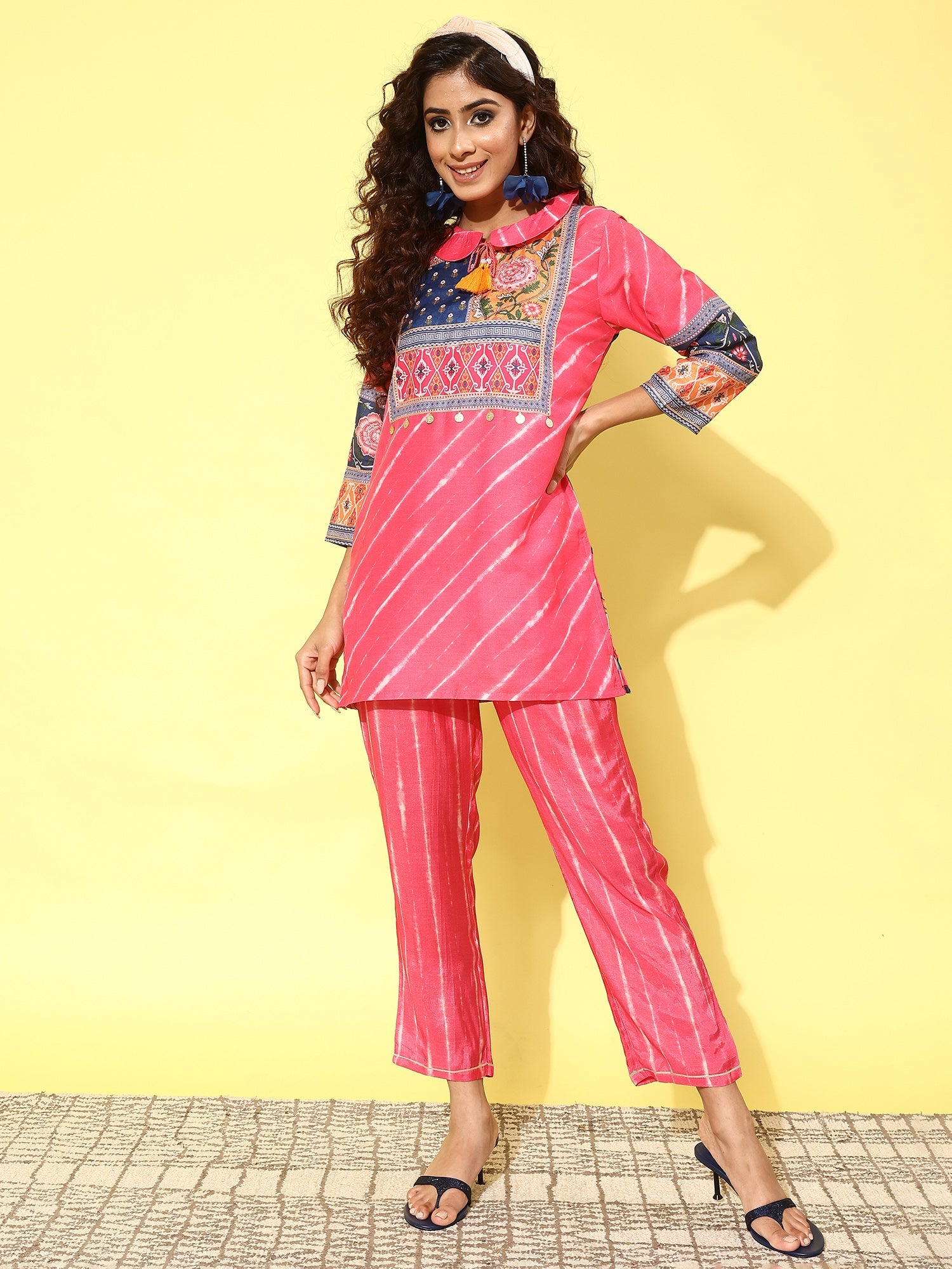 Women's Pink Silk Blend Co-Ord Set - Taantav