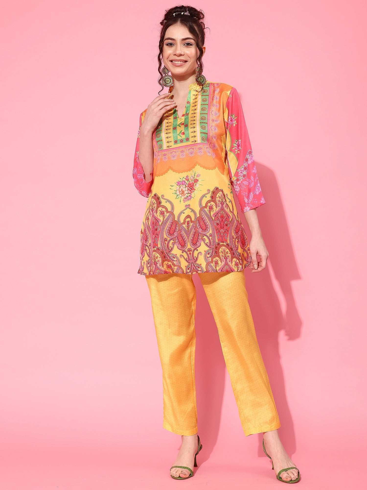 Women's Yellow Silk Blend Co-Ord Set - Taantav