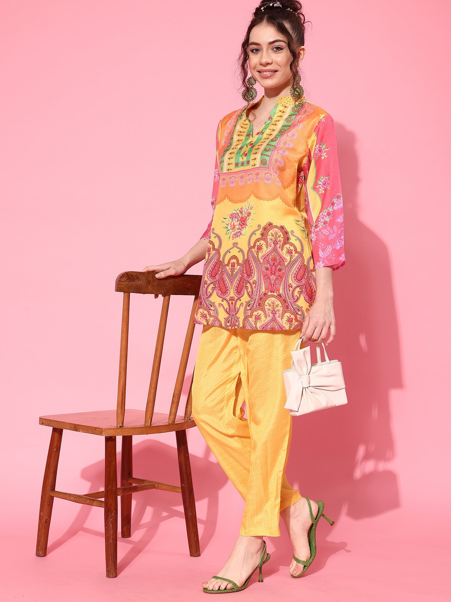 Women's Yellow Silk Blend Co-Ord Set - Taantav