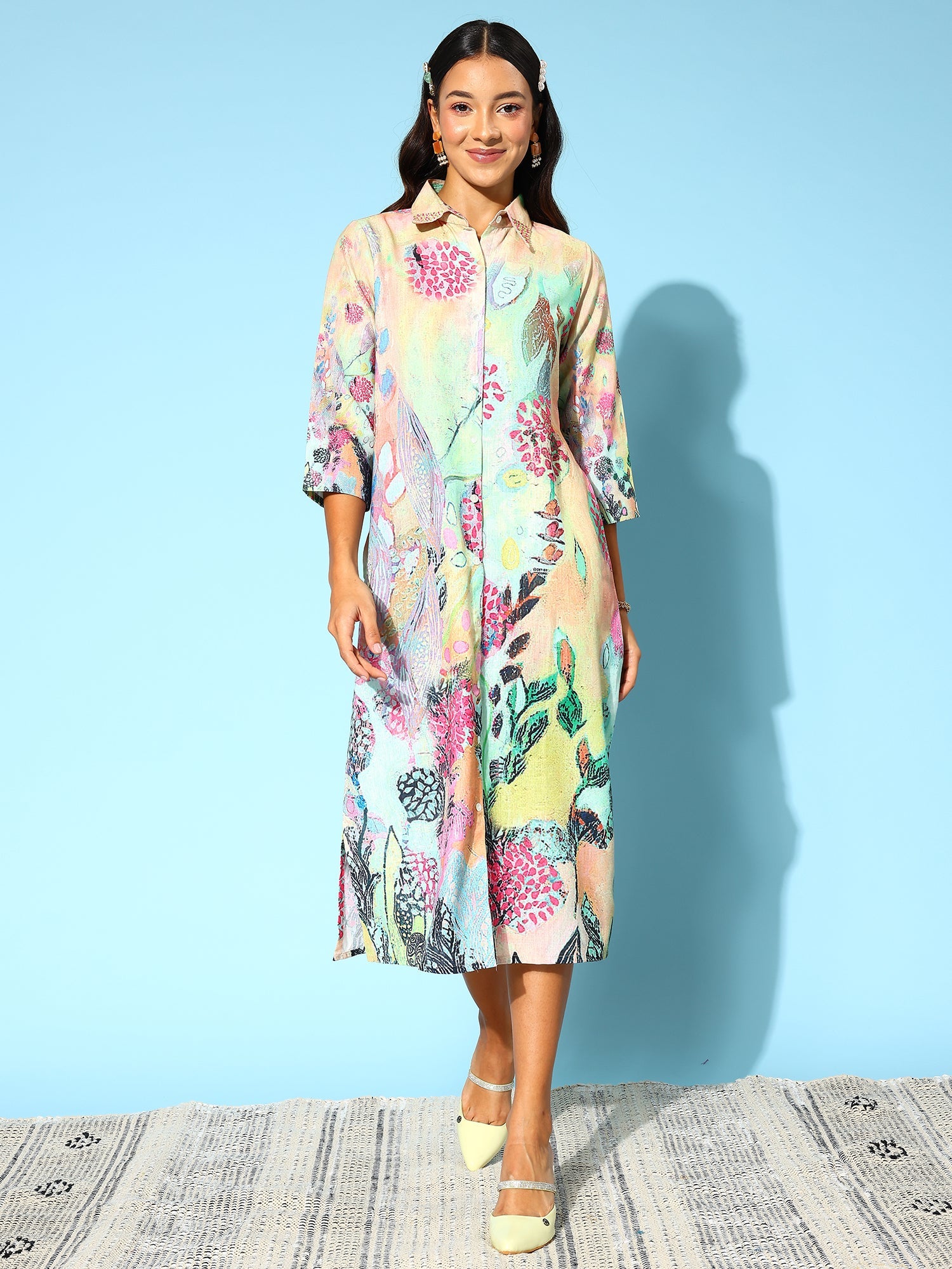 Women's Green Silk Blend Dress - Taantav