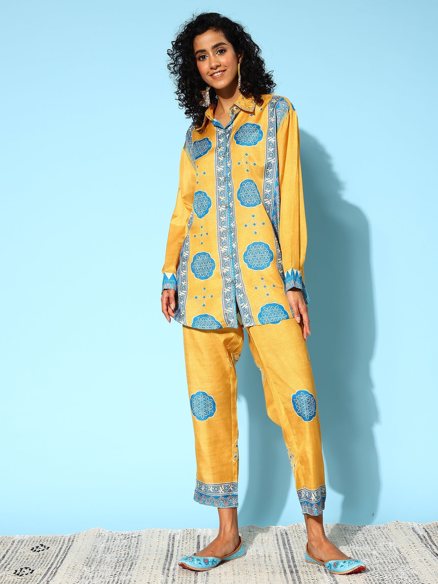 Women's Yellow Silk Blend Co-Ord Set - Taantav