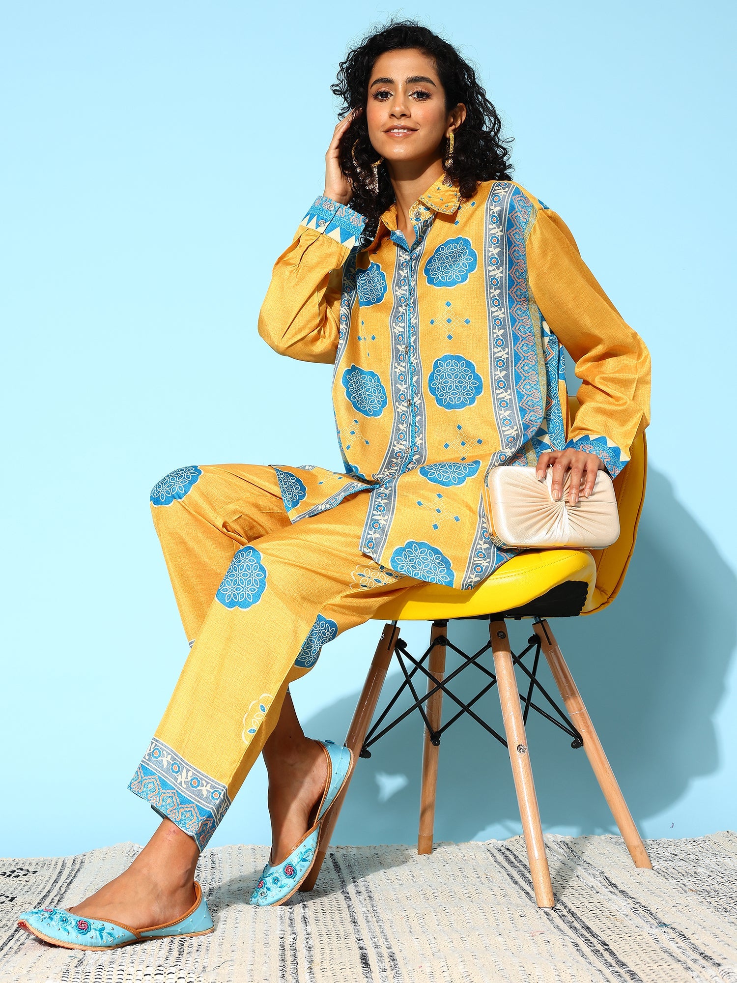 Women's Yellow Silk Blend Co-Ord Set - Taantav