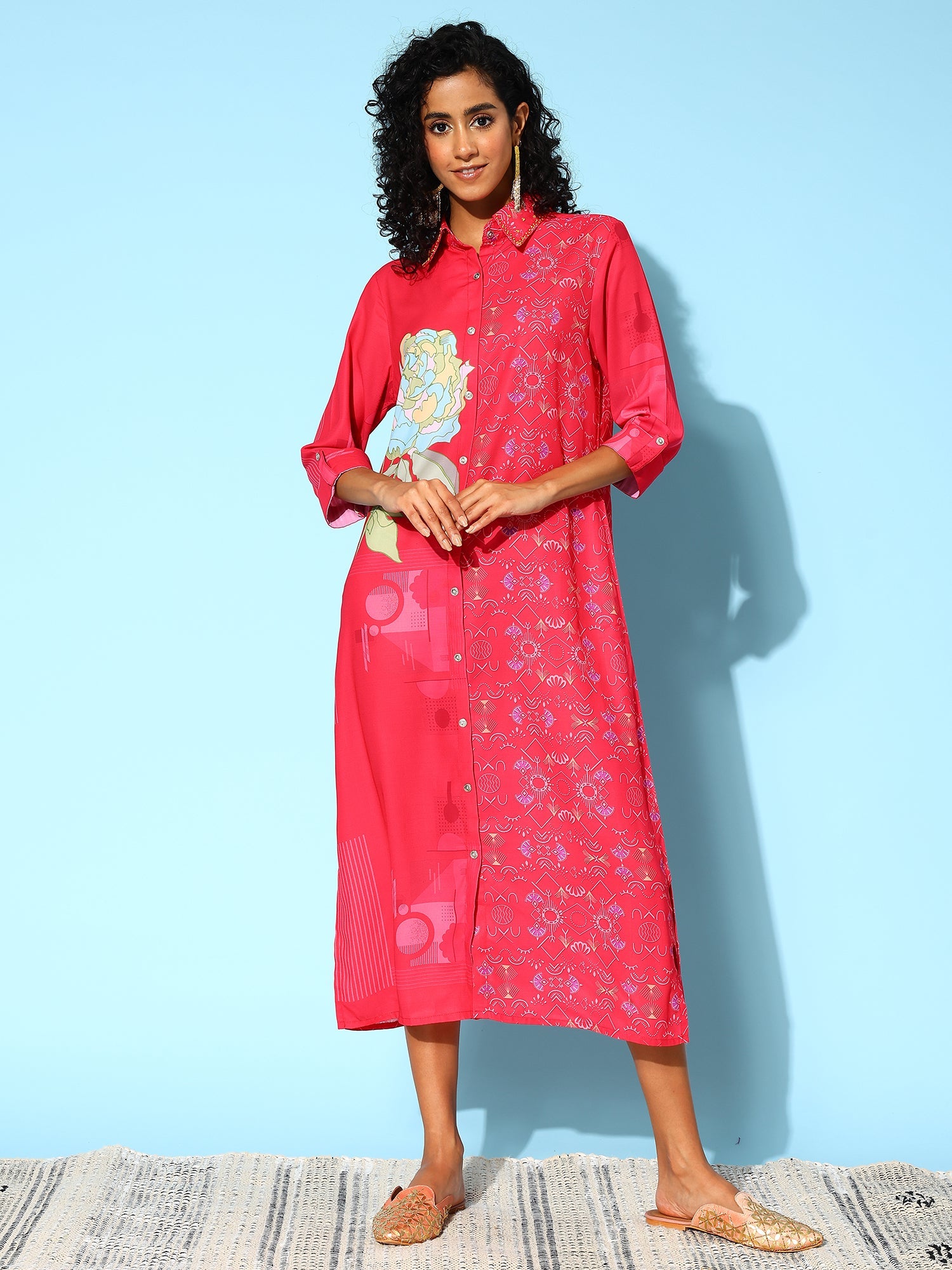 Women's Red Silk Blend Dress - Taantav