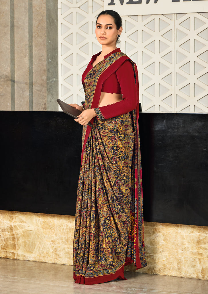 Women's Crepe Silk Fabric Uniform Official Wear saree SRD
