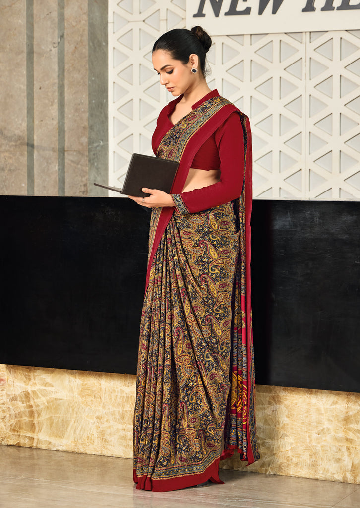 Women's Crepe Silk Fabric Uniform Official Wear saree SRD