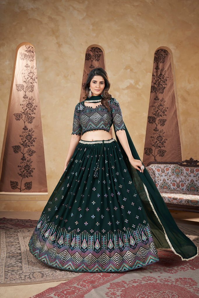 Women's Green Georgette Pigment Foil Lehenga Set