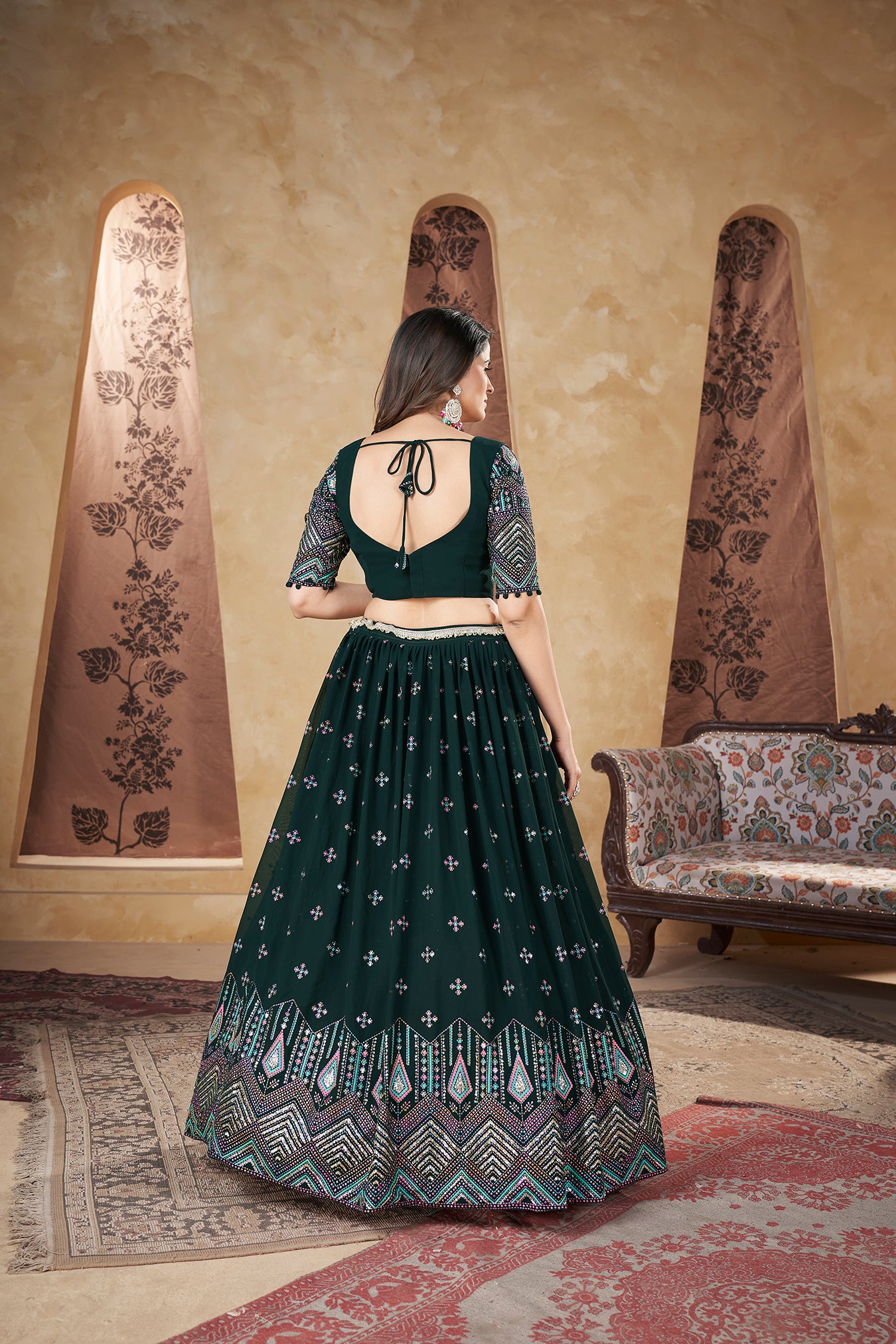 Women's Green Georgette Pigment Foil Lehenga Set - Shubhkala