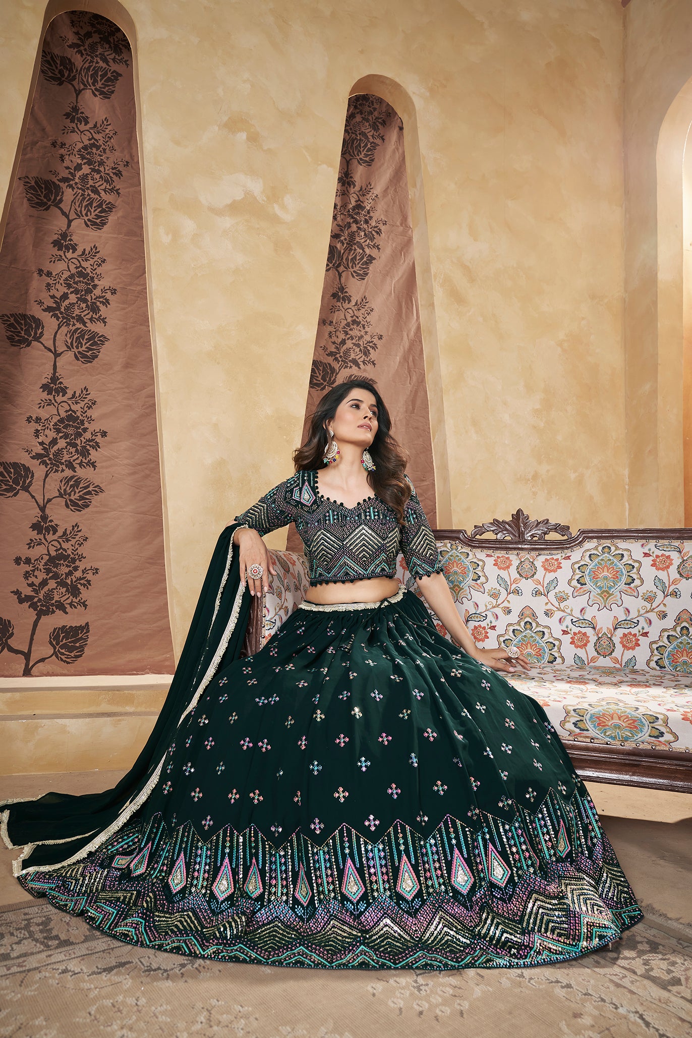 Women's Green Georgette Pigment Foil Lehenga Set - Shubhkala