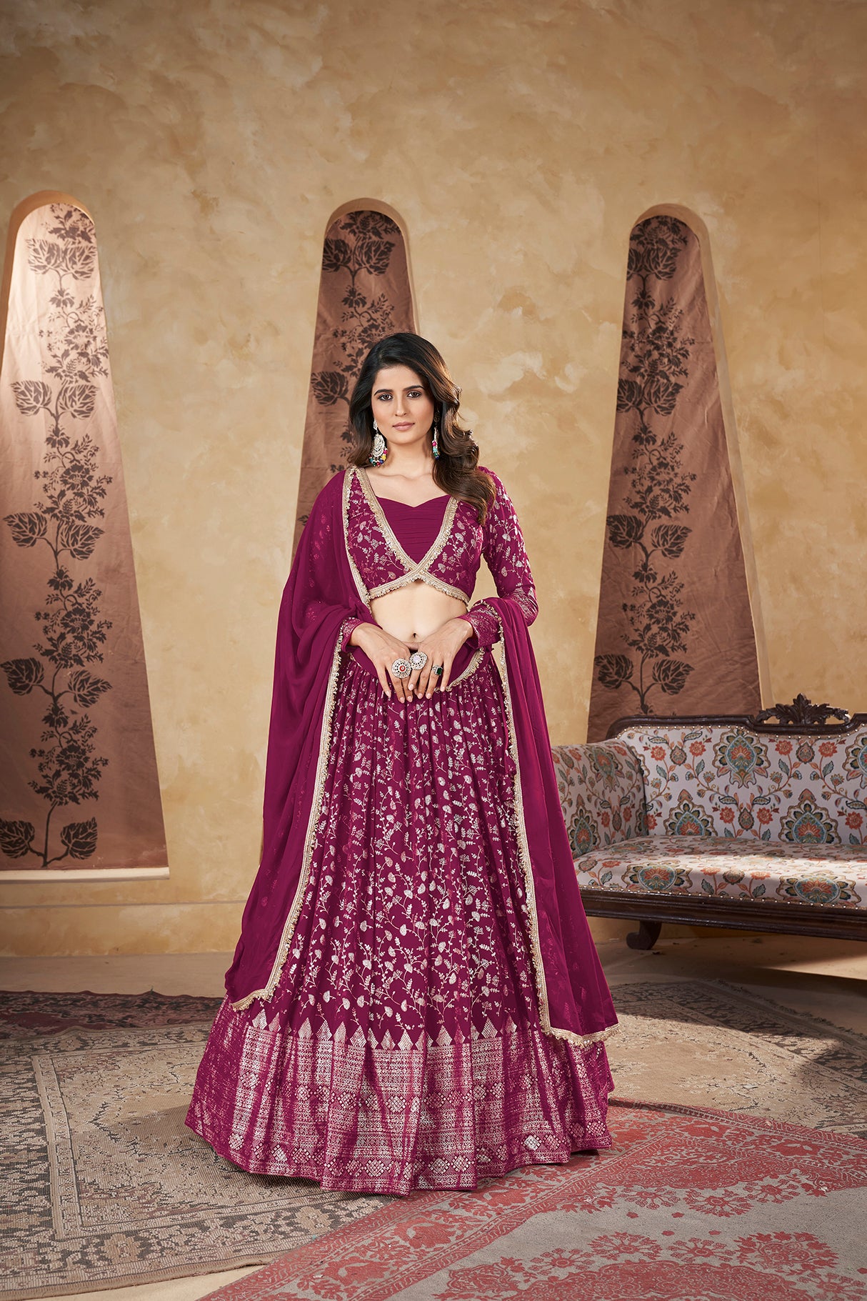 Women's Deep Pink Georgette Pigment Foil Lehenga Set - Shubhkala