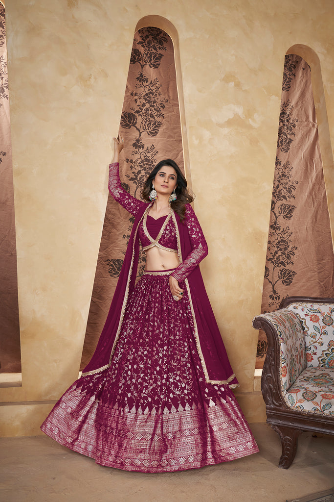 Women's Deep Pink Georgette Pigment Foil Lehenga Set