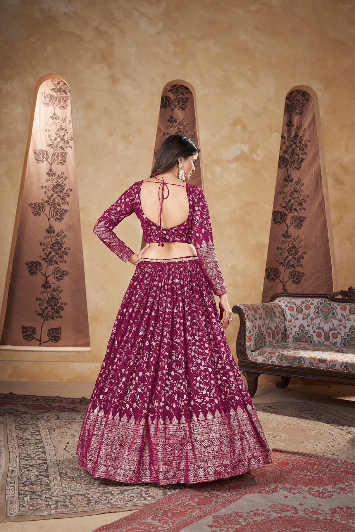 Women's Deep Pink Georgette Pigment Foil Lehenga Set - Shubhkala