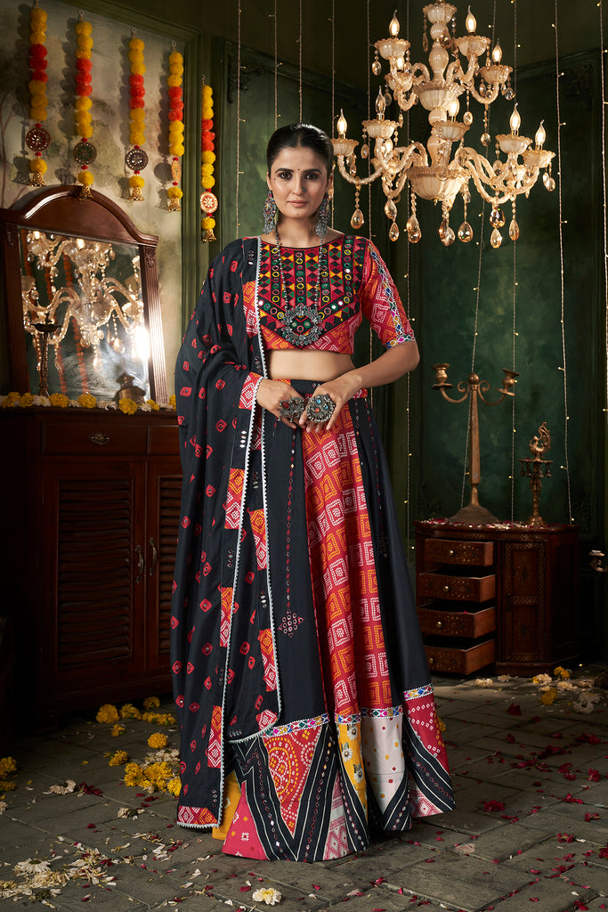 Women's Black Maslin Cotton Printed Lehenga Set