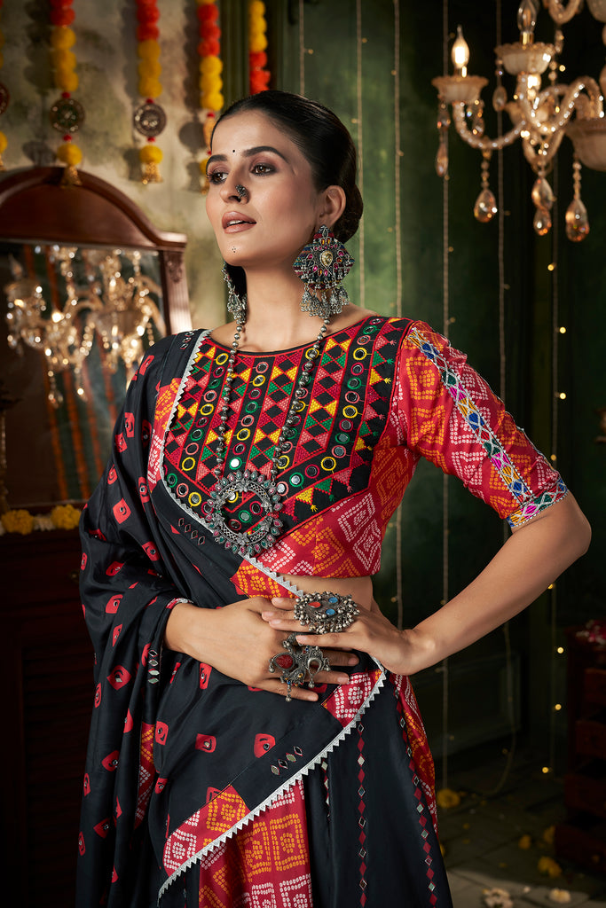 Women's Black Maslin Cotton Printed Lehenga Set