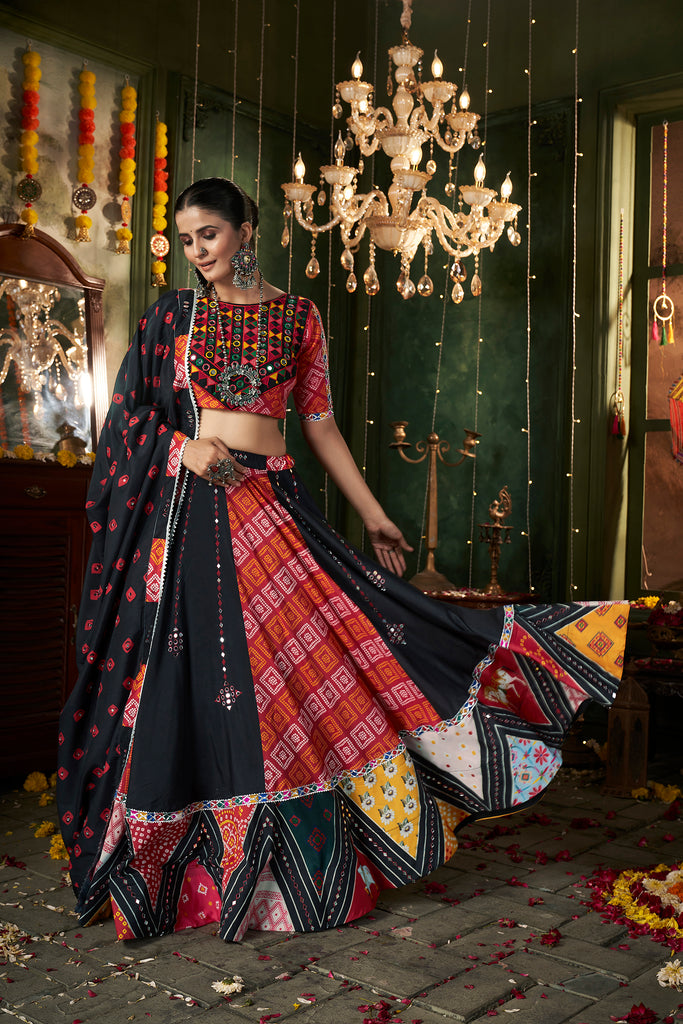 Women's Black Maslin Cotton Printed Lehenga Set