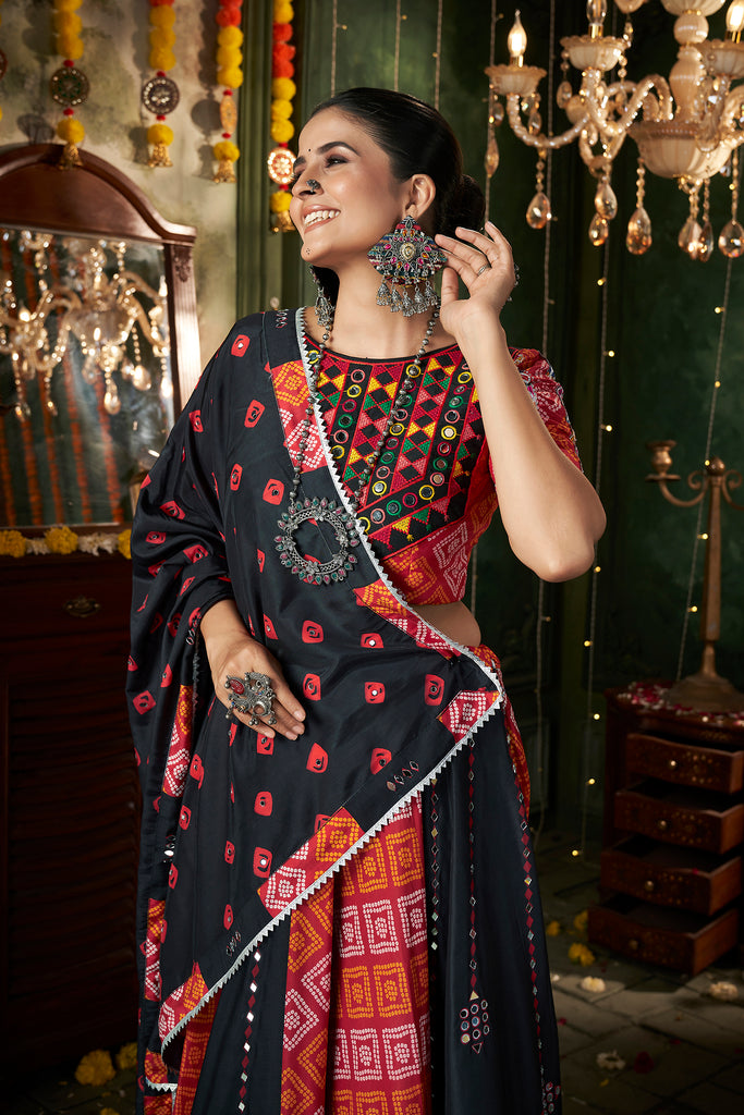 Women's Black Maslin Cotton Printed Lehenga Set