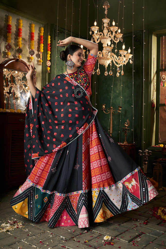 Women's Black Maslin Cotton Printed Lehenga Set