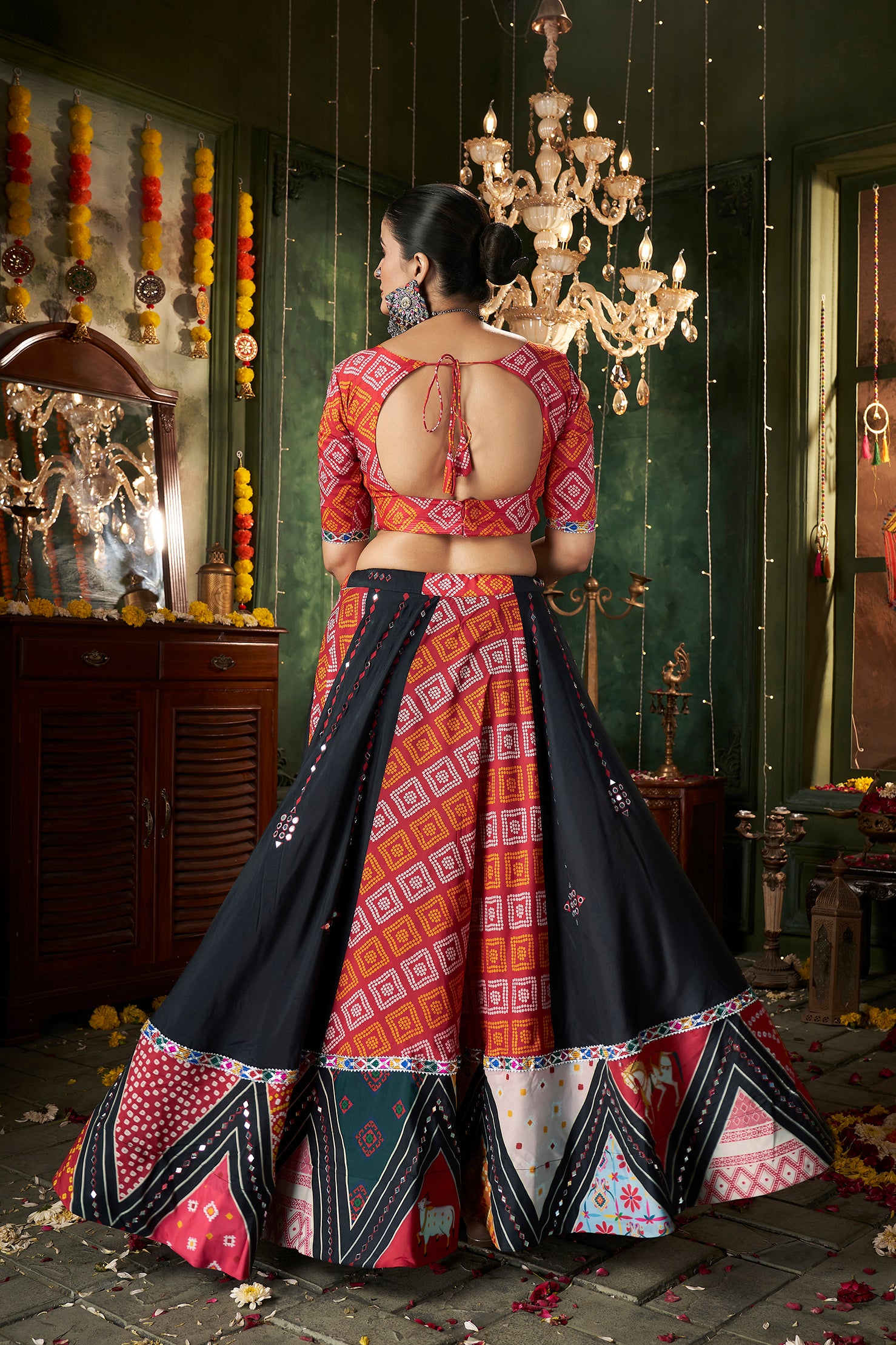 Women's Black Maslin Cotton Printed Lehenga Set - Shubhkala