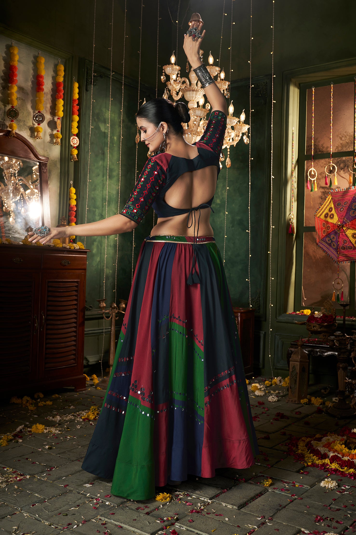 Women's Multi Color Maslin Cotton Printed Lehenga Set - Shubhkala