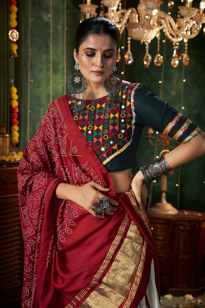 Women's White Maslin Cotton Printed Lehenga Set