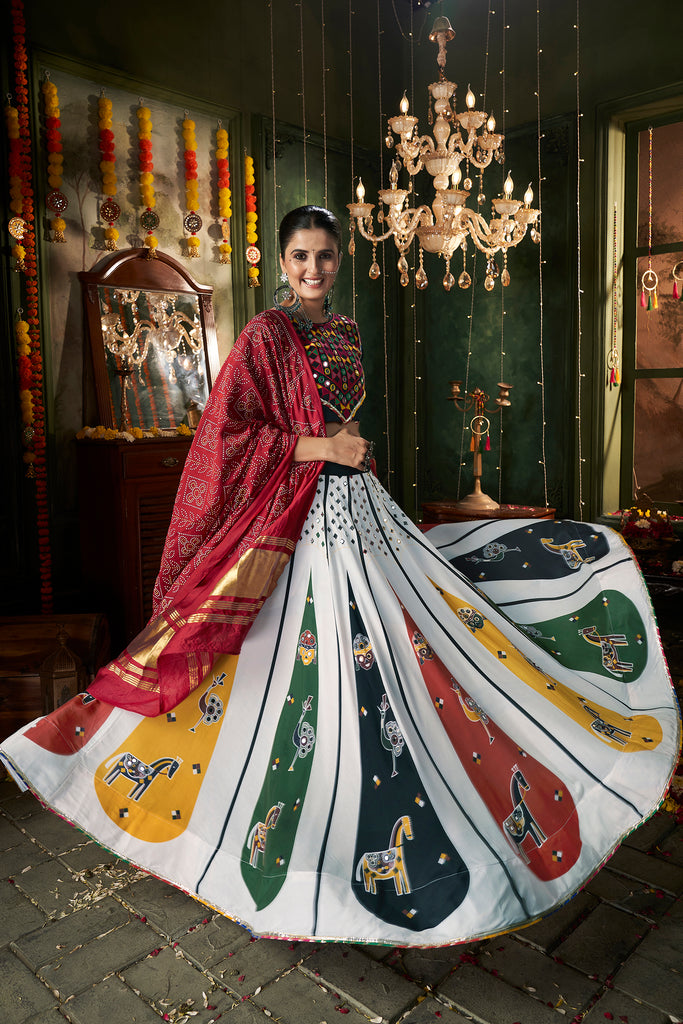 Women's White Maslin Cotton Printed Lehenga Set