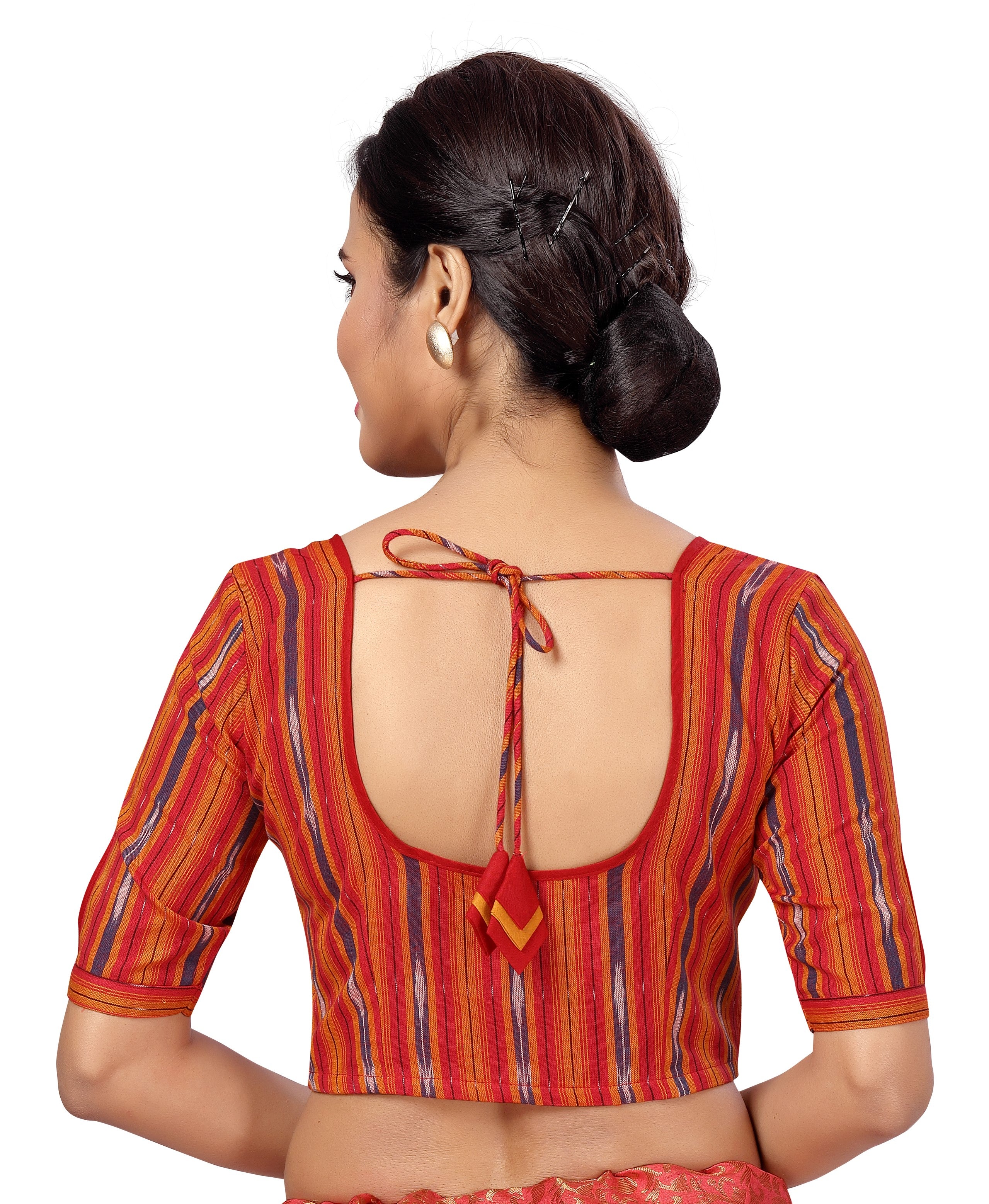 Women's Readymade Pure Cotton Ikat Elbow Length Sleeves Saree Blouse - Shringaar