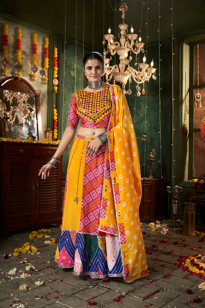 Women's Yellow Maslin Cotton Printed Lehenga Set