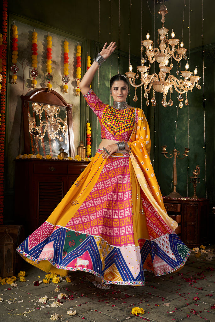 Women's Yellow Maslin Cotton Printed Lehenga Set